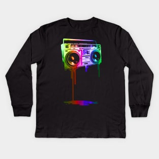 Melting Boombox (digital rainbow color) Kids Long Sleeve T-Shirt